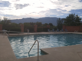 Take a morning dip at the Desert Oasis pool